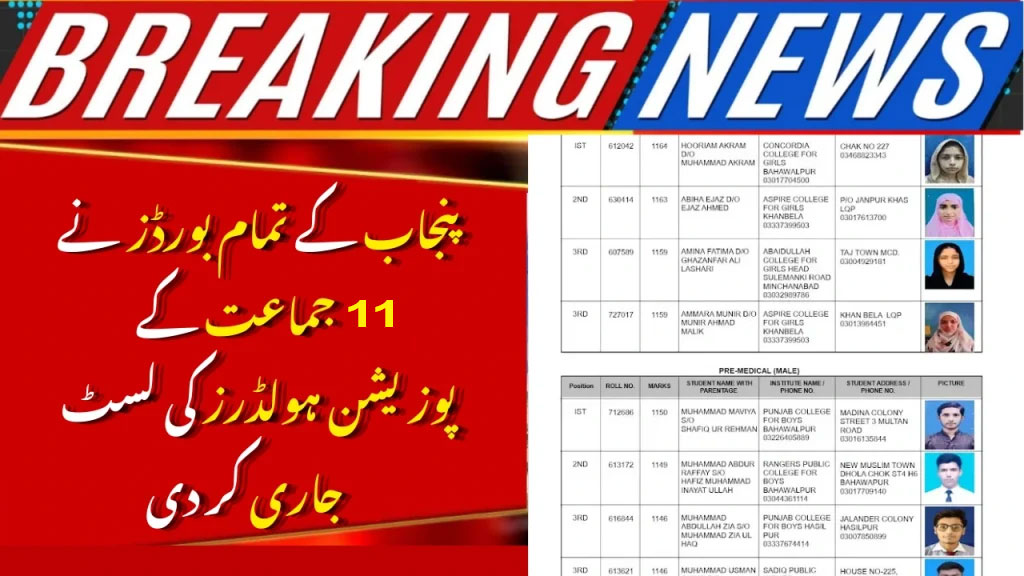All Punjab Board 11th Class 1st Year Position Holders