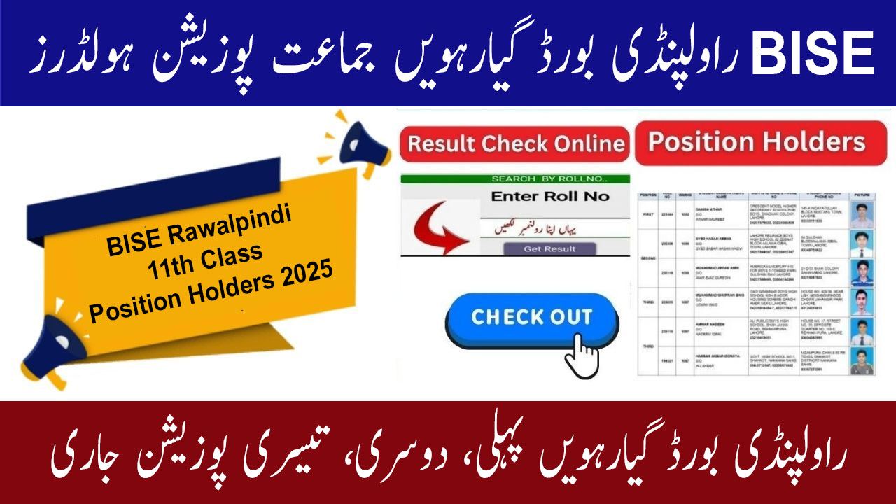 BISE Rawalpindi 1st Year Position Holders 2025 11th Class Toppers Revealed